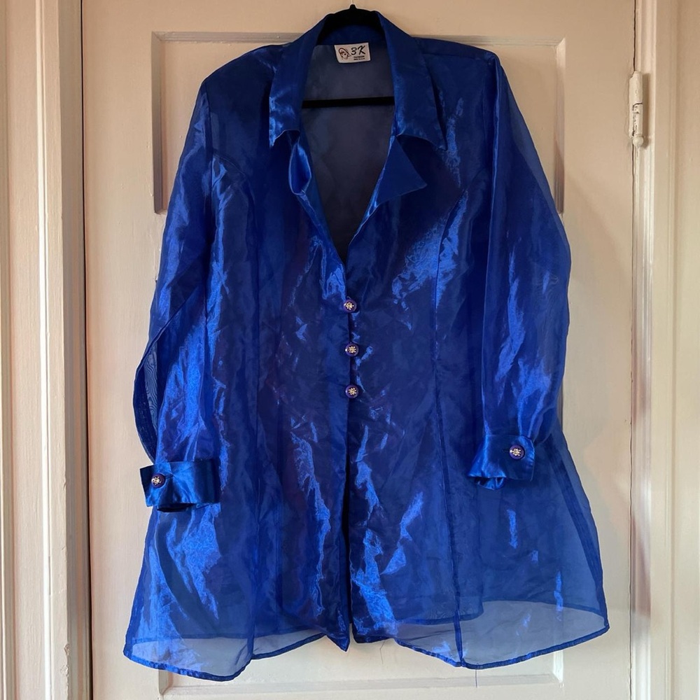 Vintage sheer blue jacket with rhinestone buttons